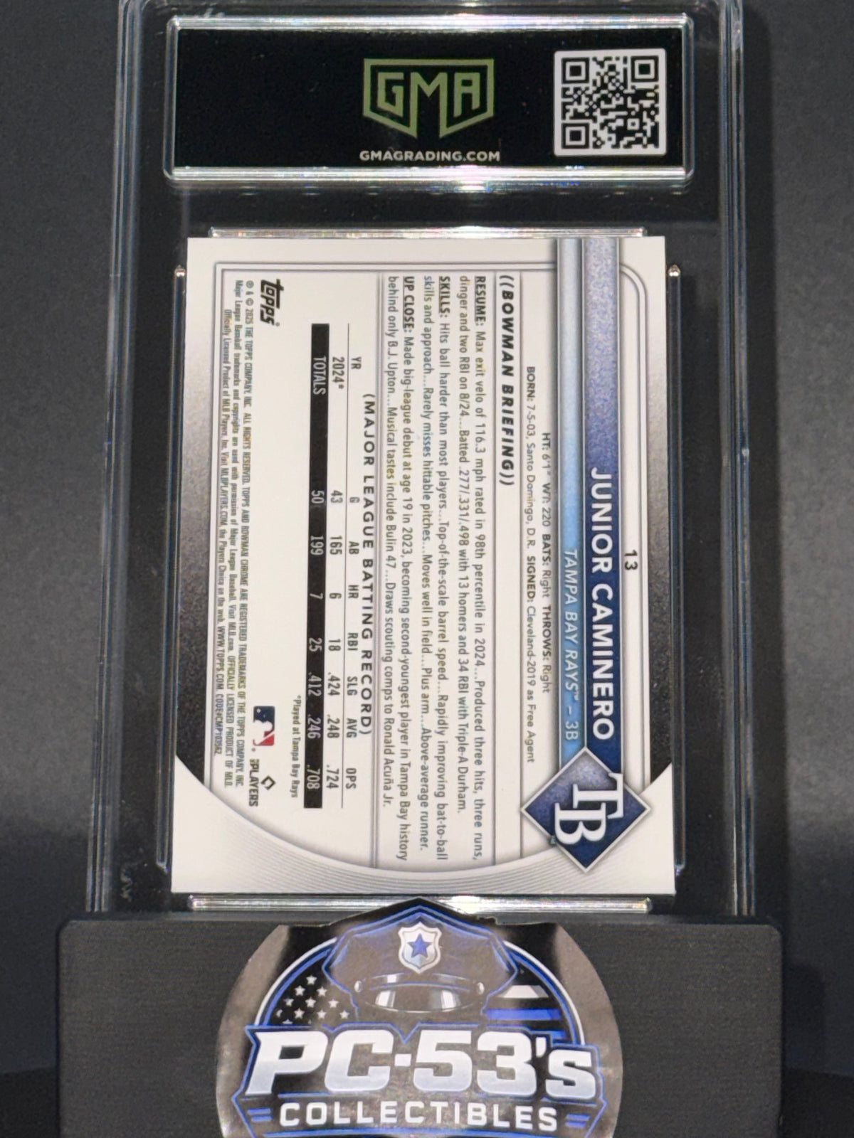 Bowman 2025 Bowman Chrome Mega Junior Caminero #13 Tampa Bay Rays Graded 10