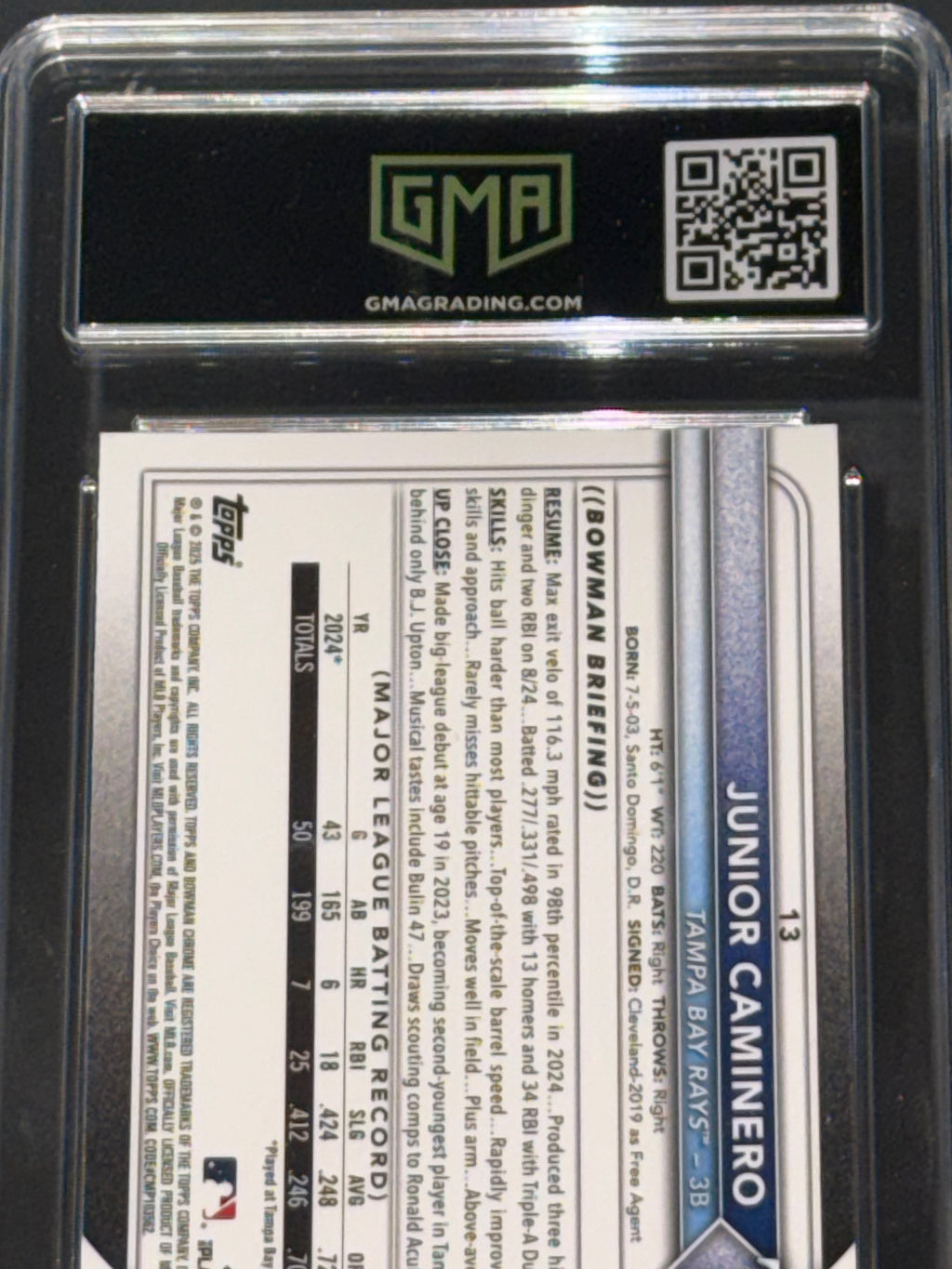 Bowman 2025 Bowman Chrome Mega Junior Caminero #13 Tampa Bay Rays Graded 10