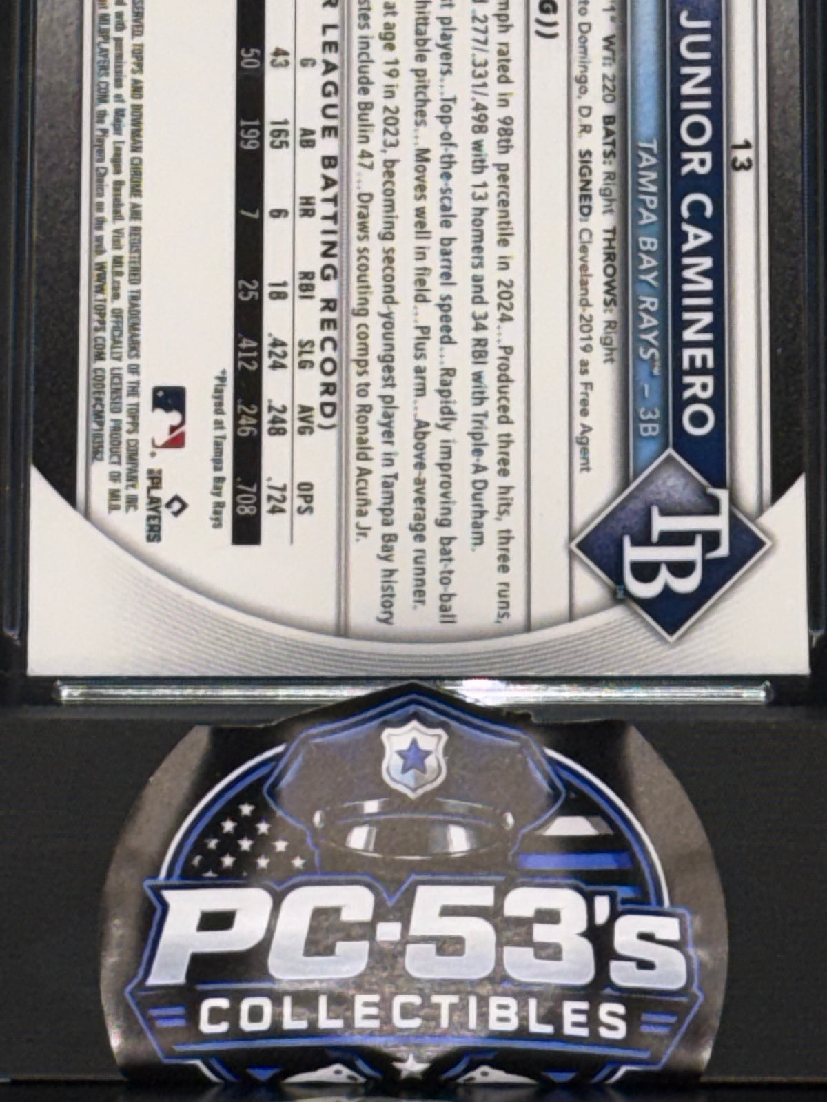 Bowman 2025 Bowman Chrome Mega Junior Caminero #13 Tampa Bay Rays Graded 10