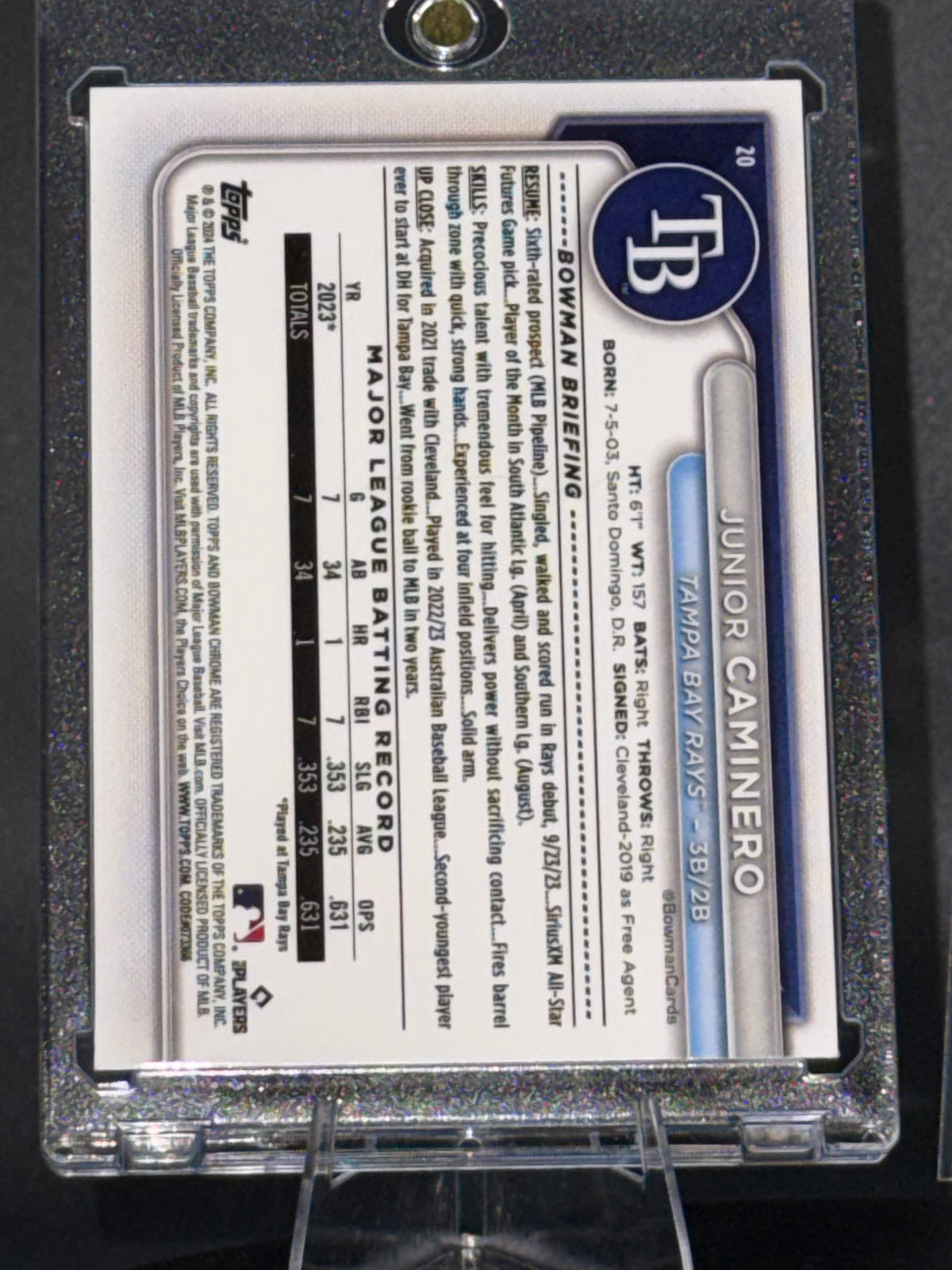 Junior Caminero Tampa Bay Rays 2023 RC 2-Card Lot Bowman Chrome & Topps #328 #20