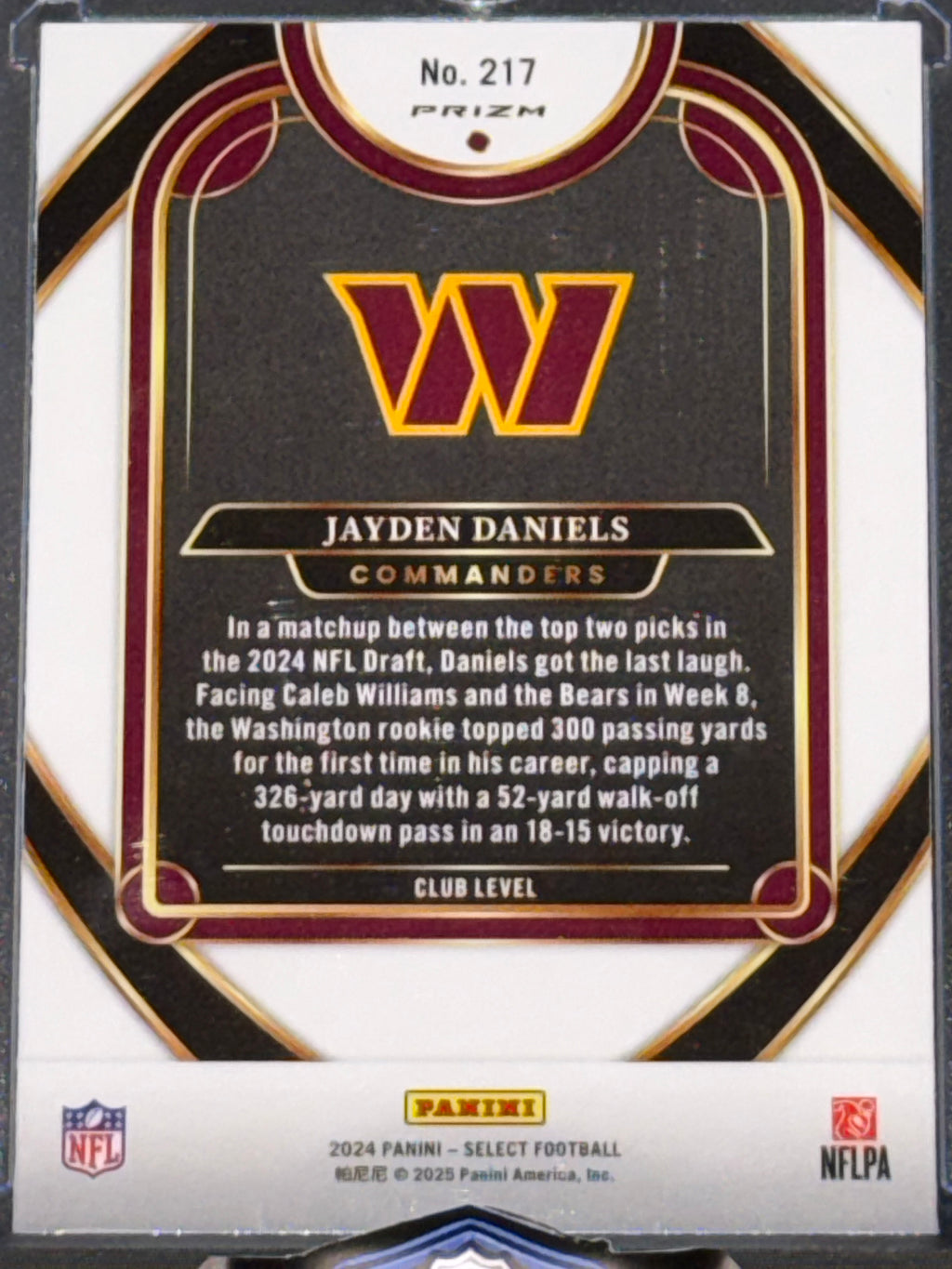 Panini 2024 Select Jayden Daniels RC Prizm Red & Blue Shock Club Level #217