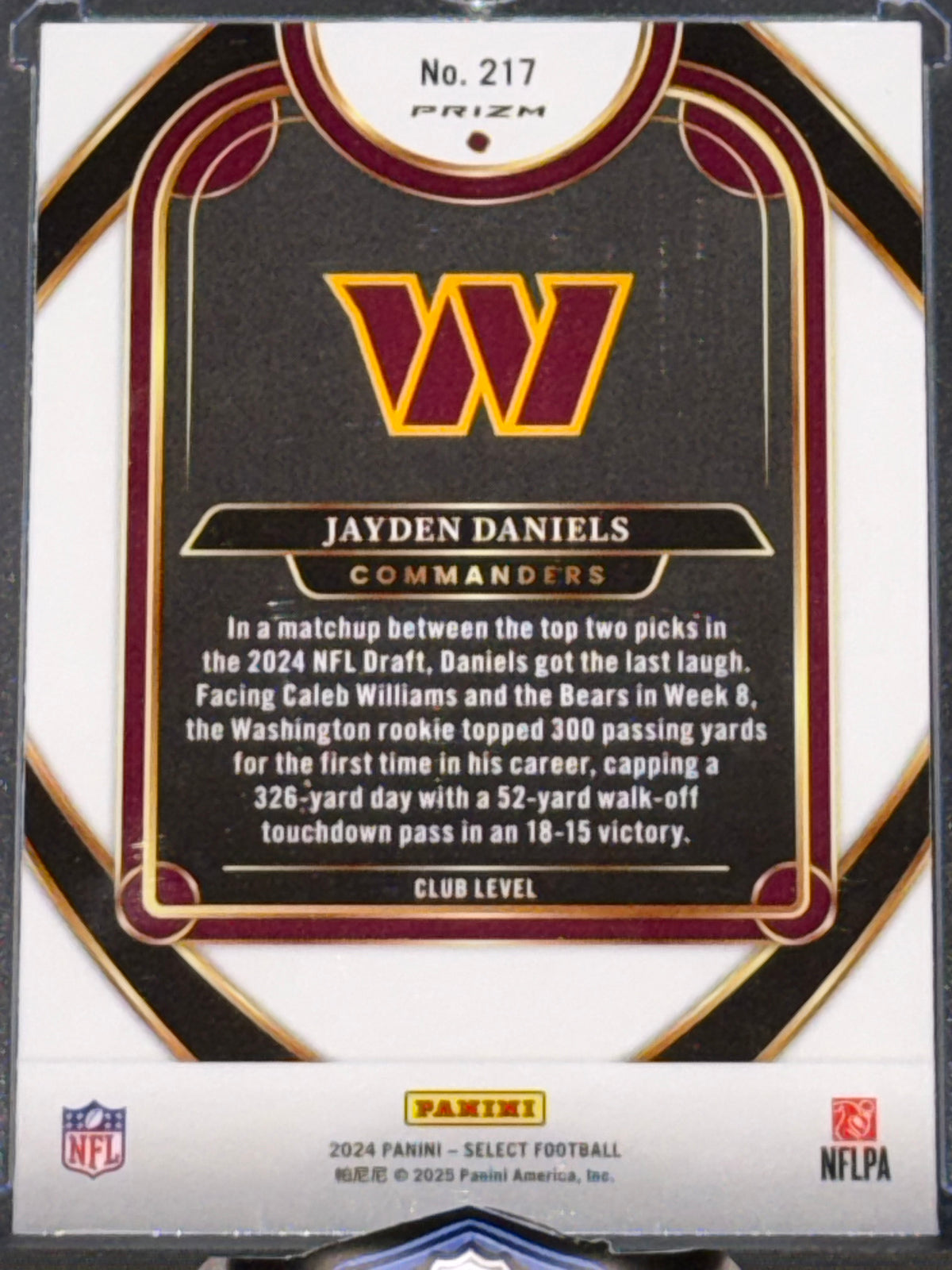 Panini 2024 Select Jayden Daniels RC Prizm Red & Blue Shock Club Level #217