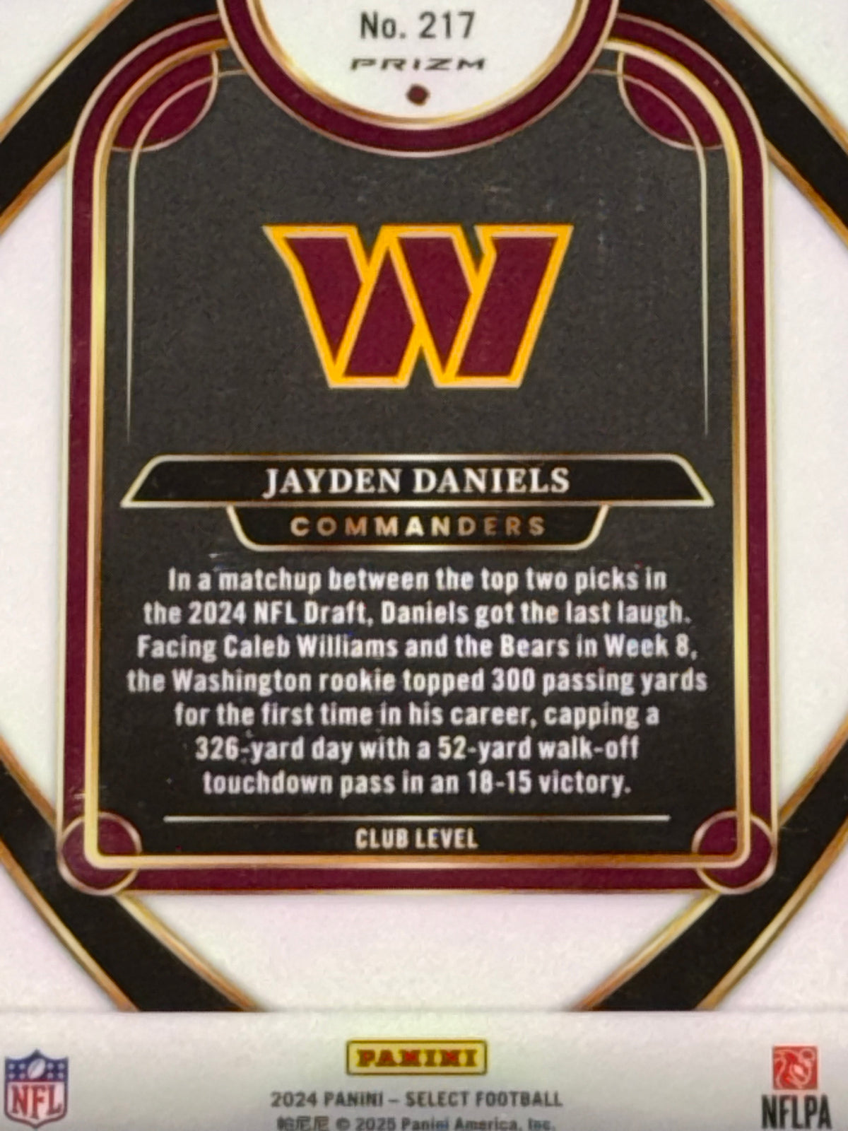 Panini 2024 Select Jayden Daniels RC Prizm Red & Blue Shock Club Level #217