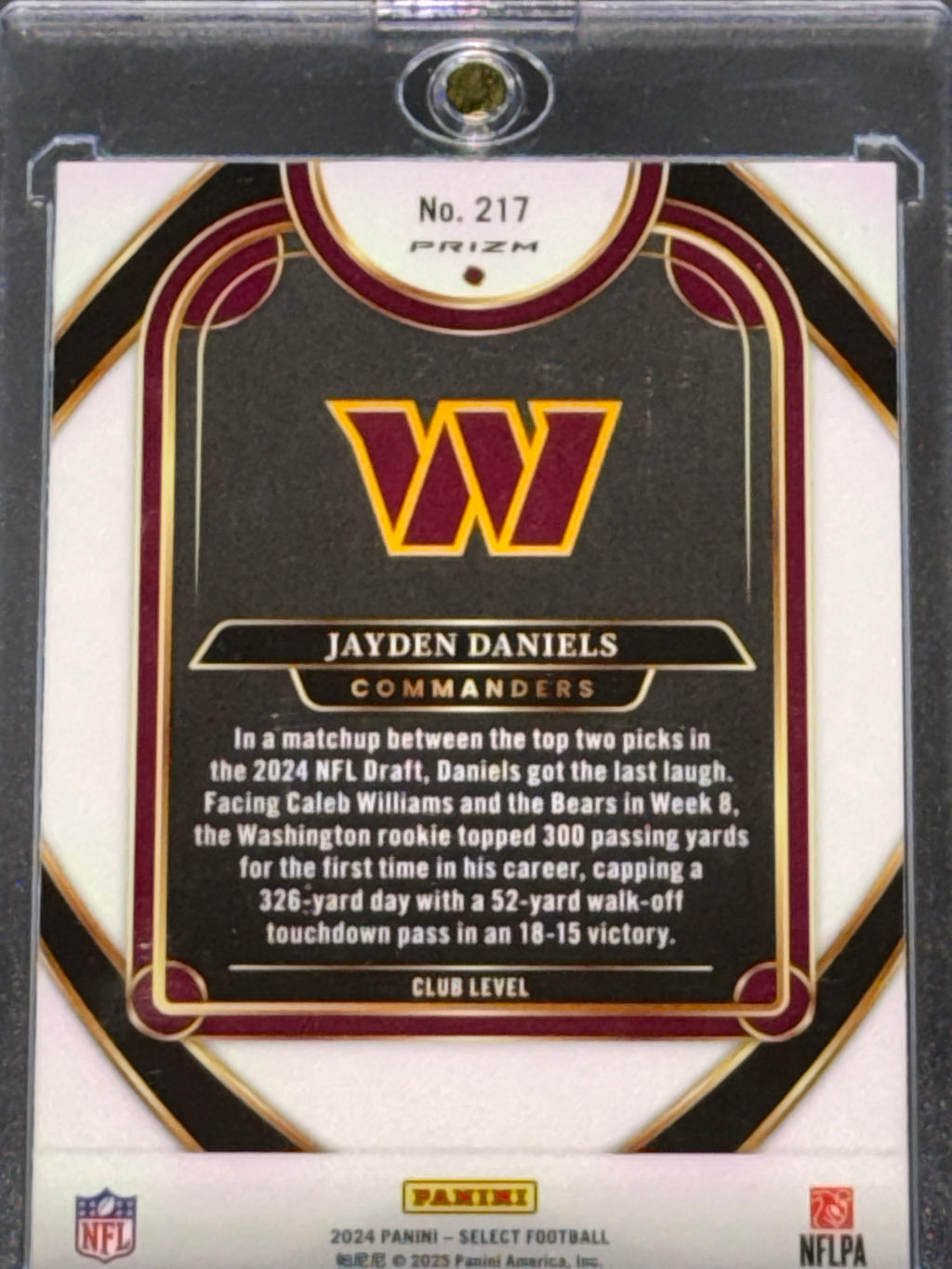 Panini 2024 Select Jayden Daniels RC Prizm Red & Blue Shock Club Level #217