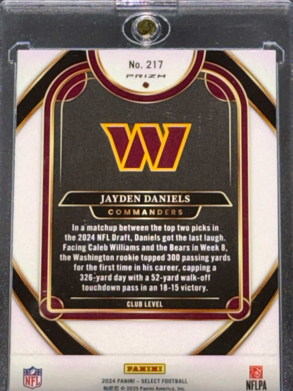 Panini 2024 Select Jayden Daniels RC Prizm Red & Blue Shock Club Level #217