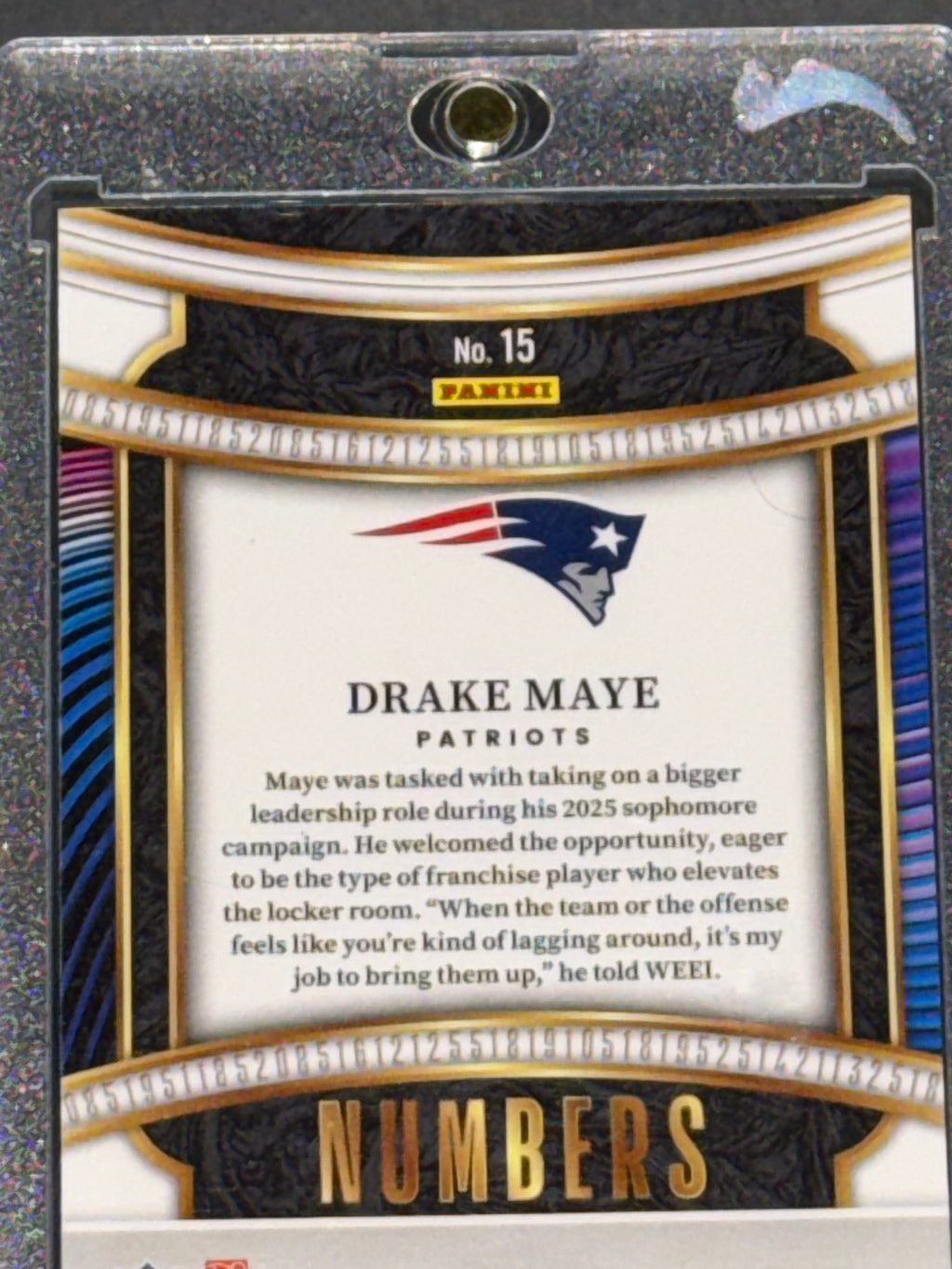 Panini 2025 Select Football Drake Maye Patriots Numbers Insert #15