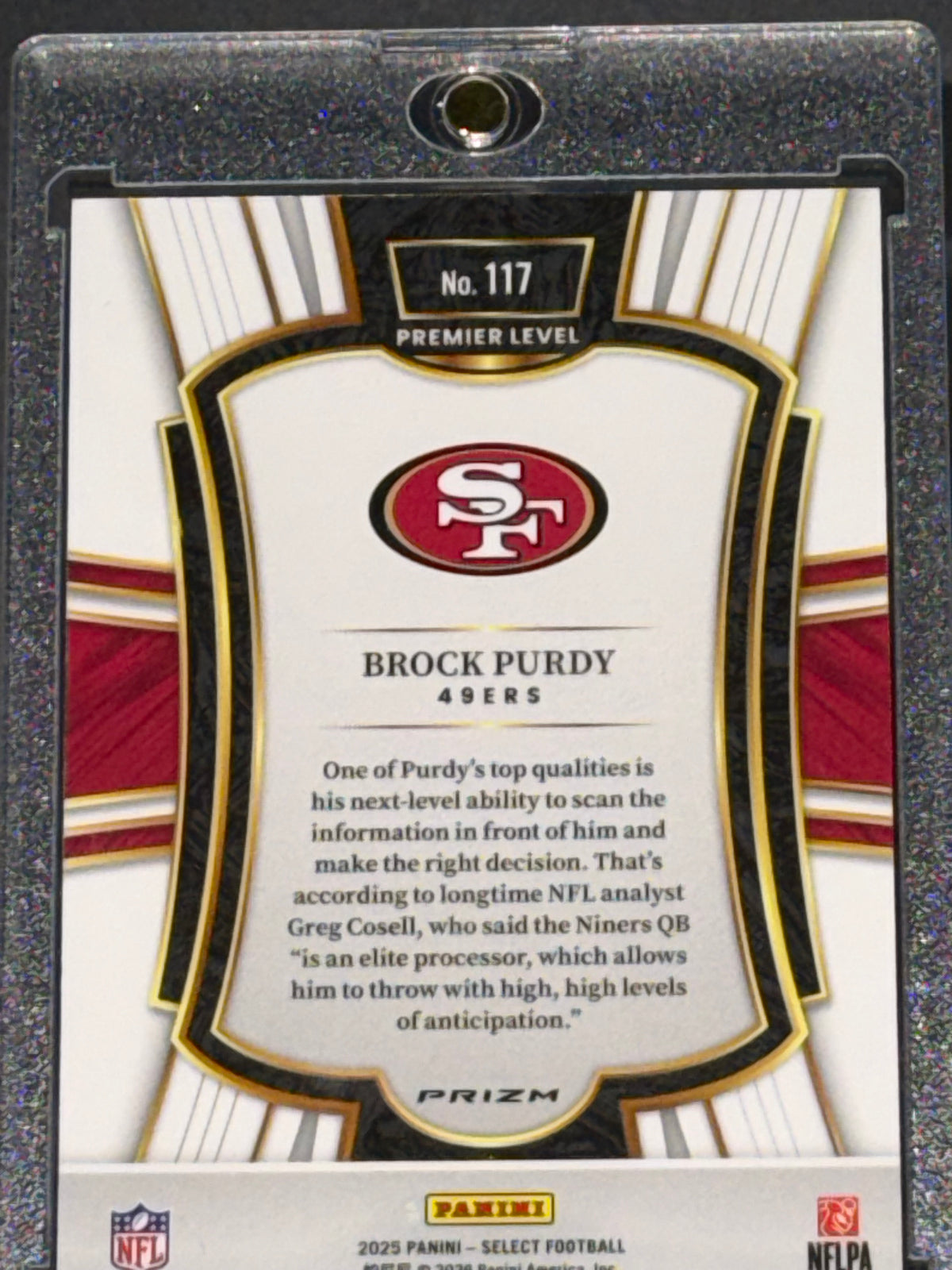 Panini 2025 Select Football Premier Level Black/Green Prizm Brock Purdy #117