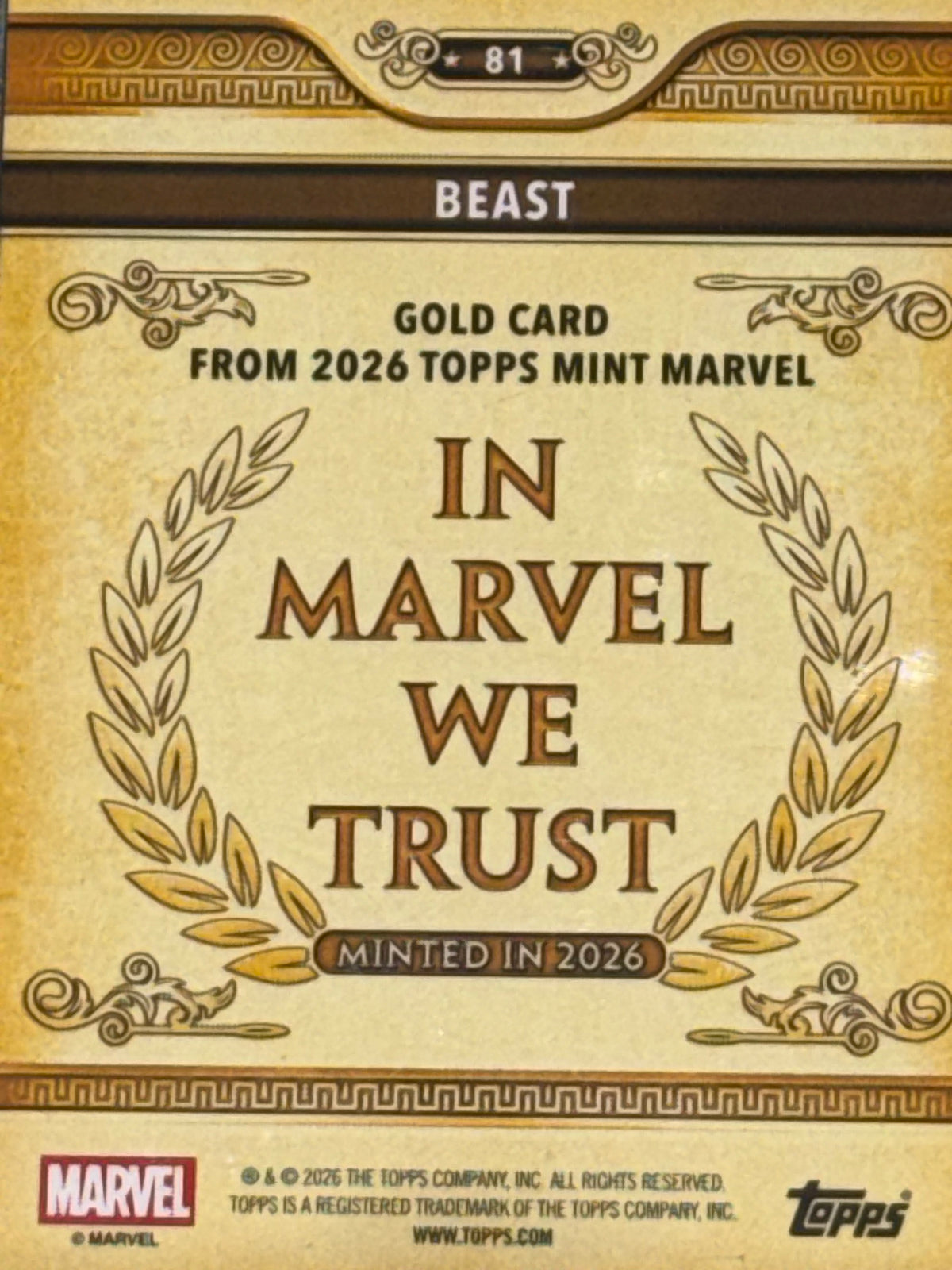 Topps 2026 Mint Marvel Beast Gold Rainbow Refractor Card #81