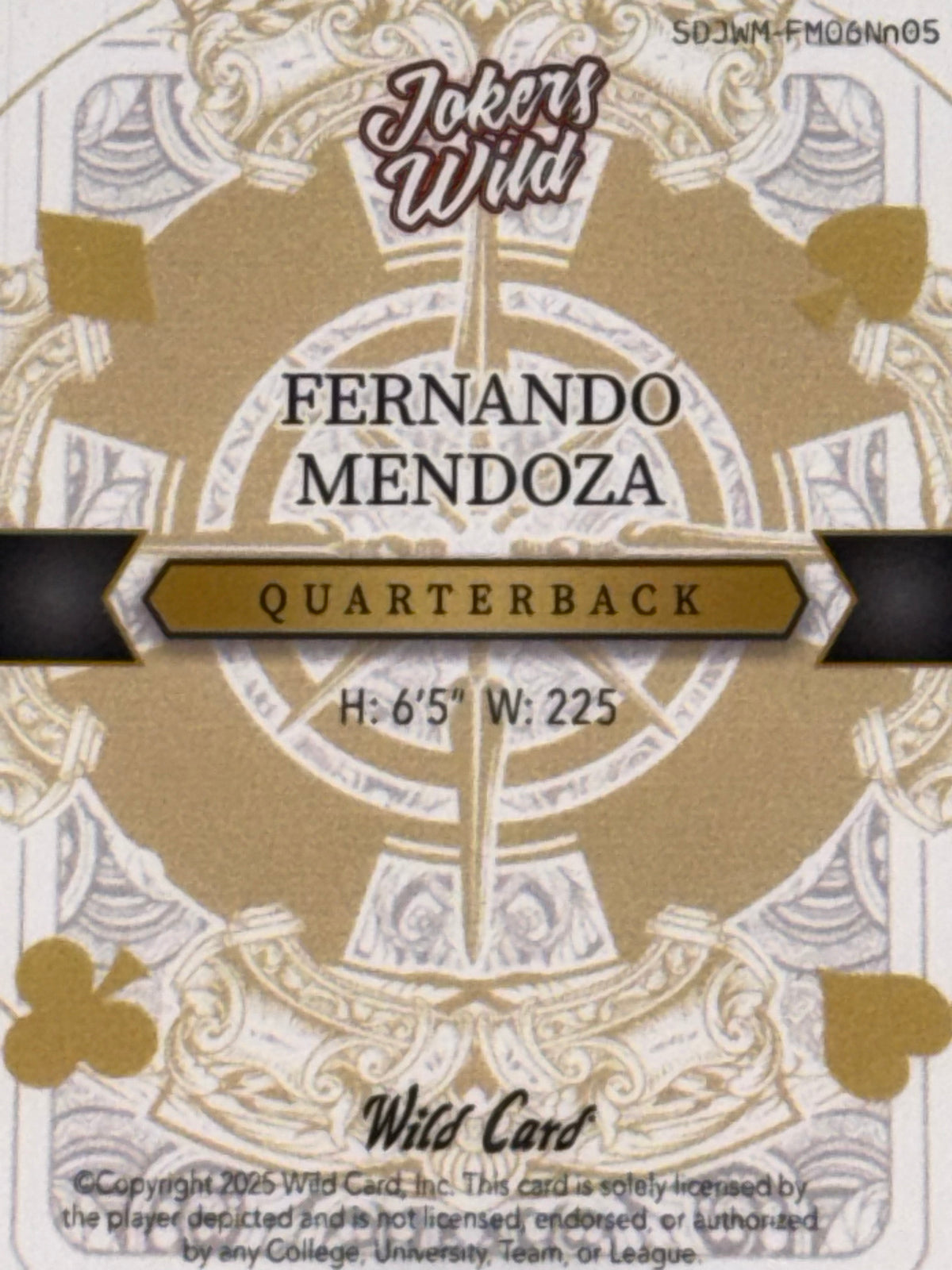 Wild Card 2025 Jokers Wild Crystal Holo Fernando Mendoza 1/1