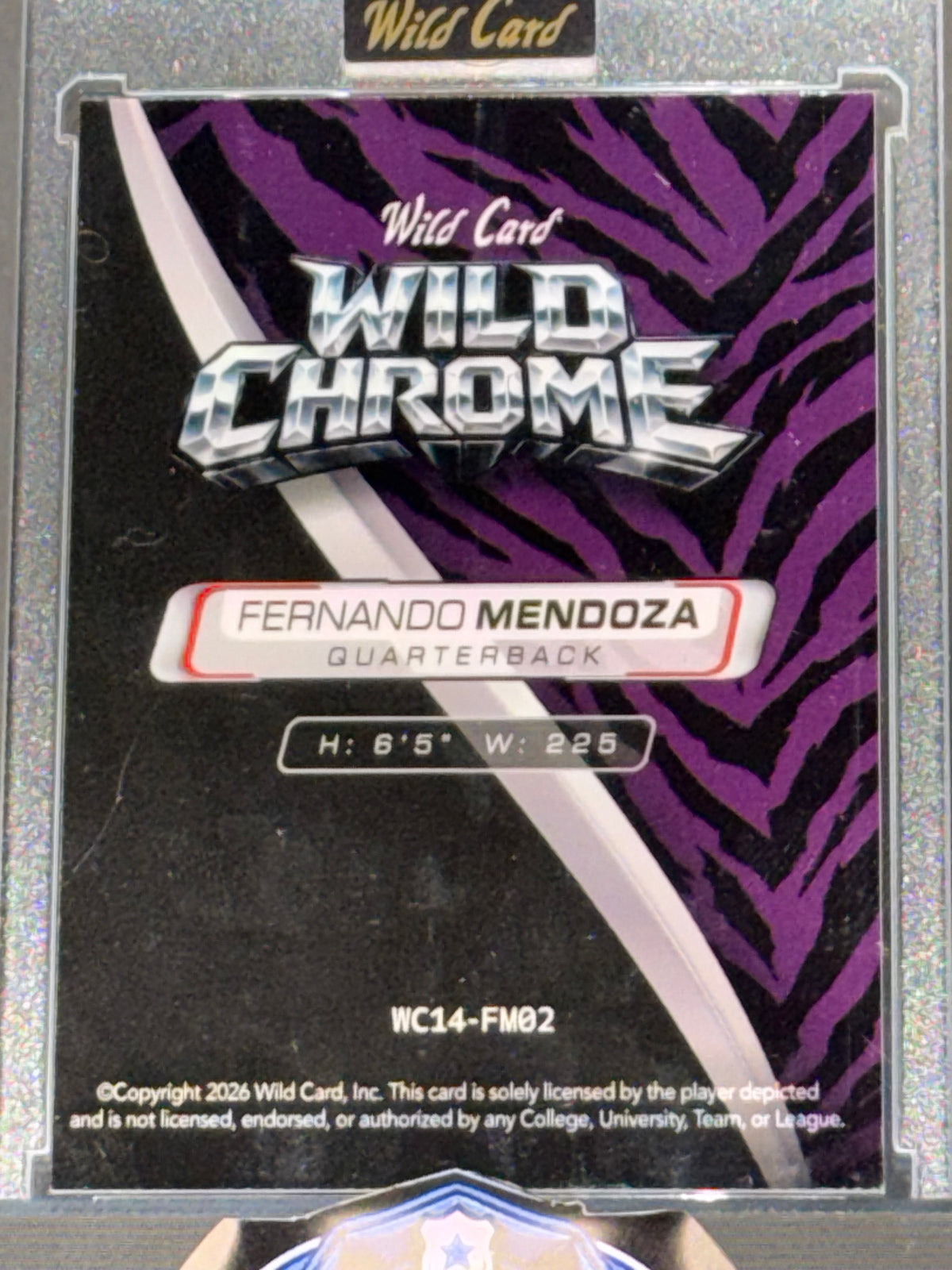 Wild Card 2026 Wild Chrome Purple Laser Fernando Mendoza 1/1