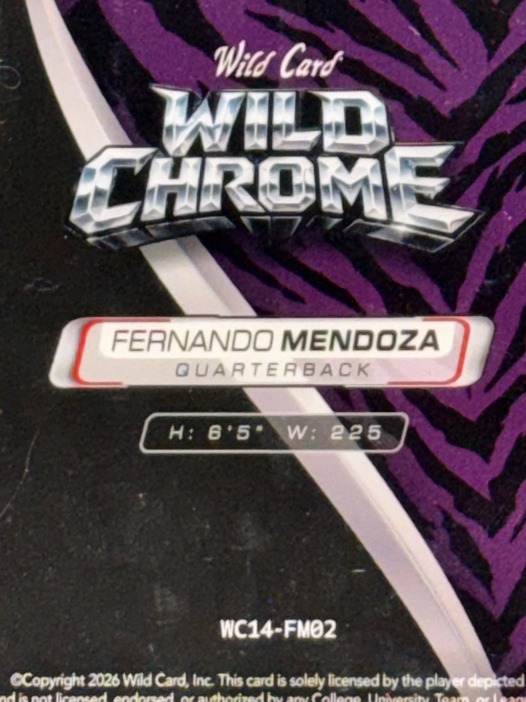 Wild Card 2026 Wild Chrome Purple Laser Fernando Mendoza 1/1