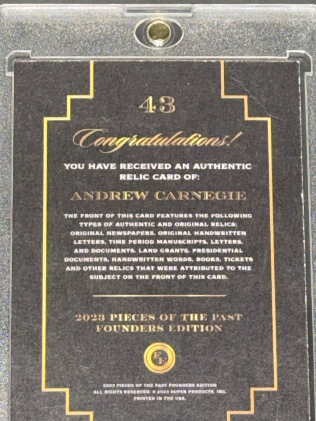 2023 Pieces of the Past Founders Edition Relic Andrew Carnegie #43