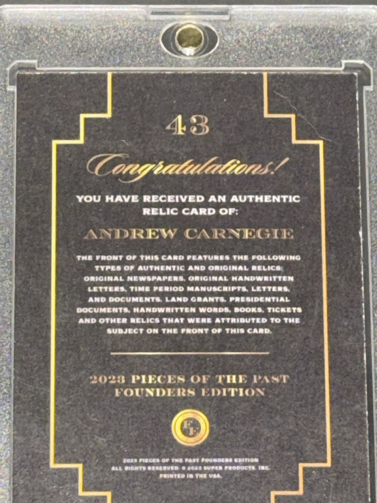 2023 Pieces of the Past Founders Edition Relic Andrew Carnegie #43
