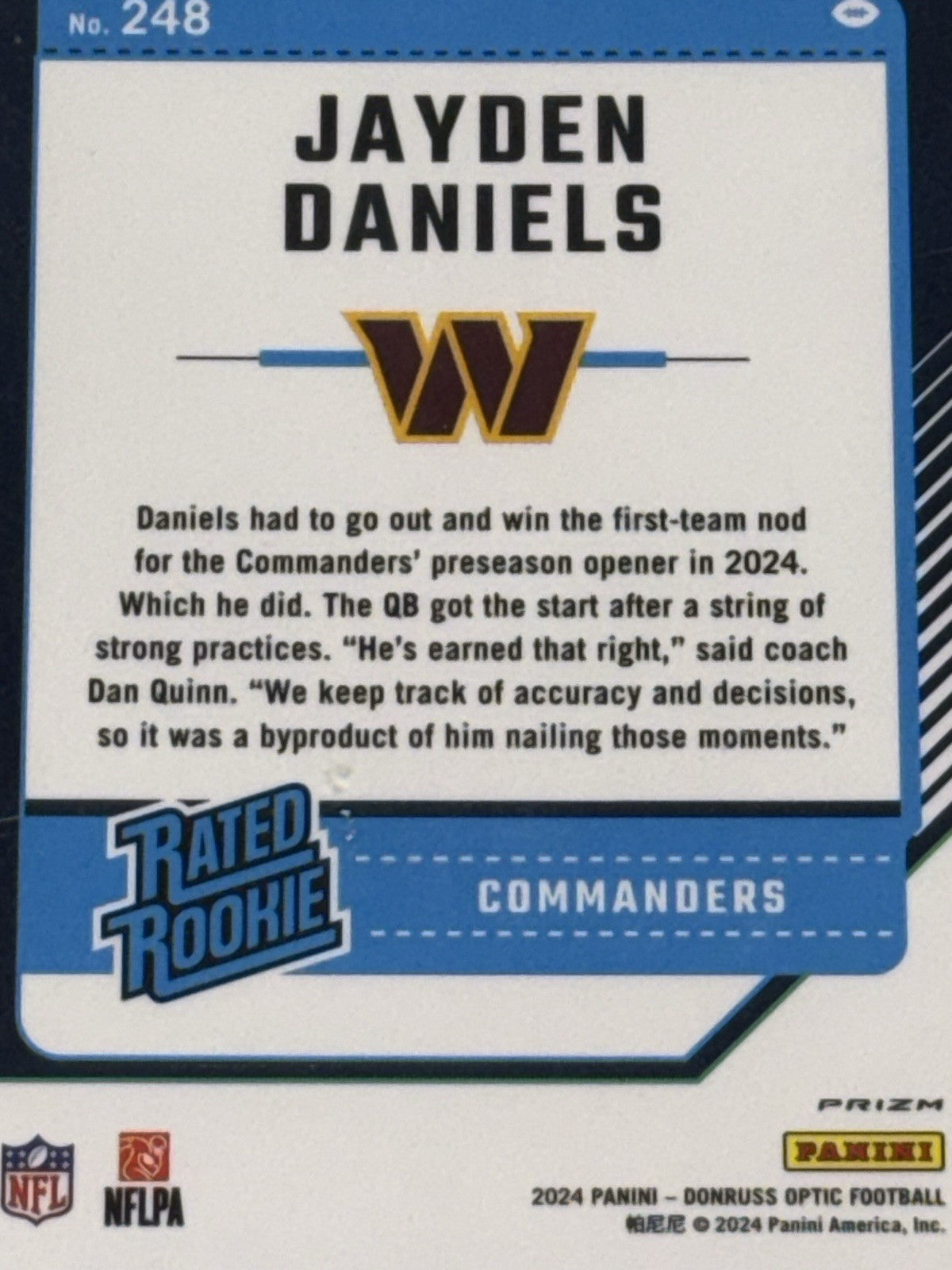 Panini 2024 Donruss Optic Rated Rookie Holo Prizm Jayden Daniels