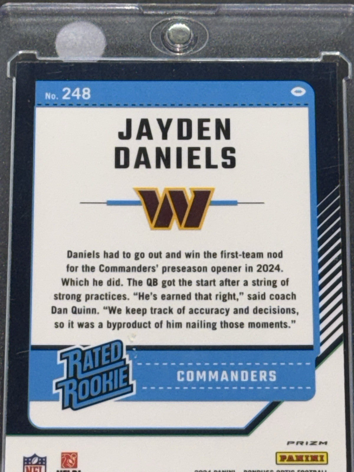Panini 2024 Donruss Optic Rated Rookie Holo Prizm Jayden Daniels