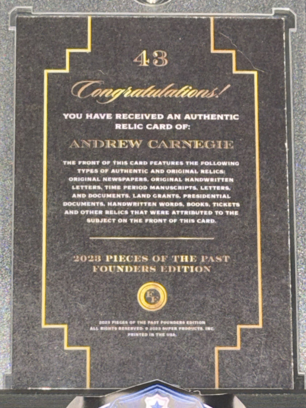 2023 Pieces of the Past Founders Edition Relic Andrew Carnegie #43